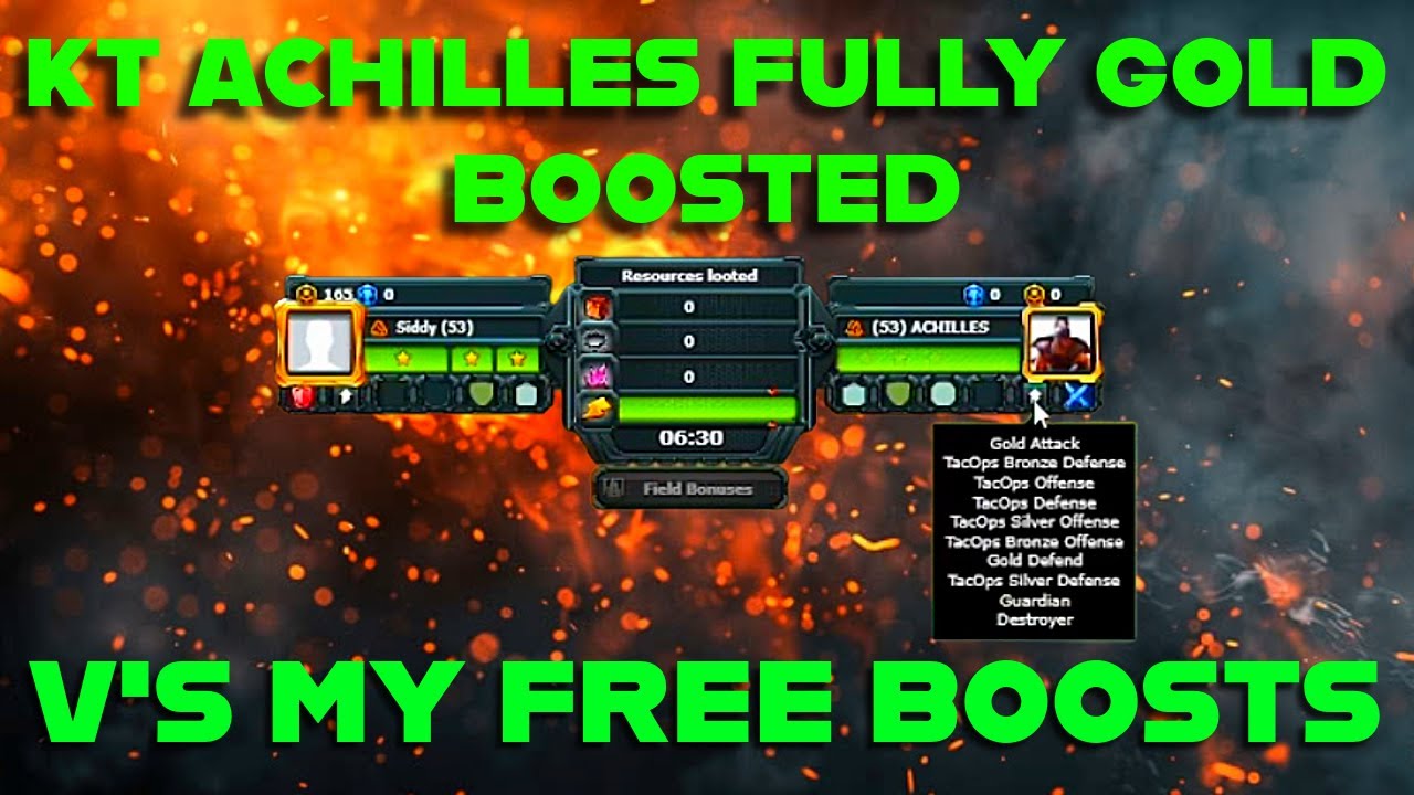 War Commander: KT Achilles Fully Gold Boosted V's My Base
