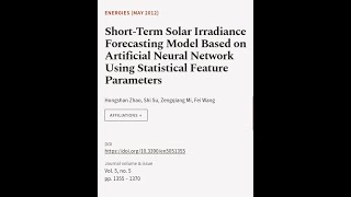 Short-Term Solar Irradiance Forecasting Model Based on Artificial Neural Network Usin... | RTCL.TV
