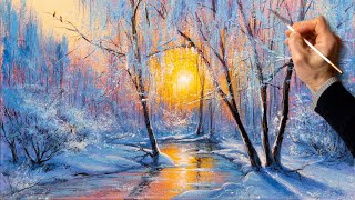 👍 Acrylic Landscape Painting - Winter Dawn / Easy Art / Drawing Lessons / Satisfying Relaxing.