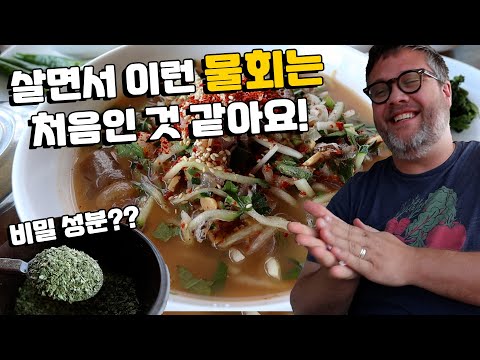 이 전통 음식을 제공하는 맛집은 제주도에 단 한 곳뿐입니다! 이게 한국 최고의 물회인 것 같아요! 제주식 물회, 한치 먹물밥, &amp;amp; 고등어회 외국인 반응!