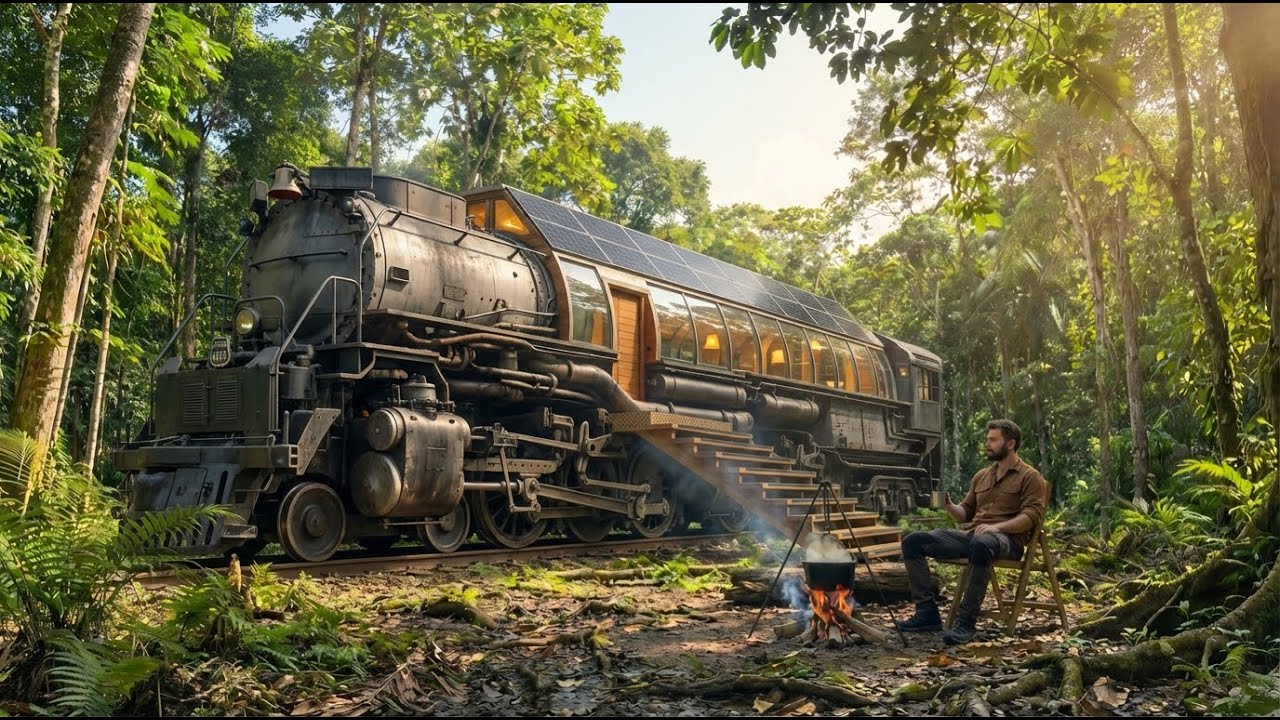 This man built a SECRET HOUSE inside the UNION PACIFIC BIG BOY -Building a house in the forest(ASMR)