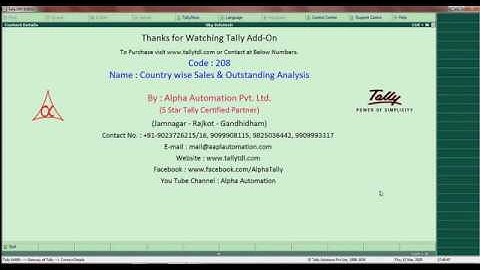 Tally Add On : Country wise Sales & Outstanding Analysis in Tally.ERP9 software.