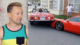 Woman backs a mercedes onto $300,000+ ferrari!