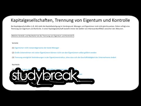 Kapitalgesellschaften, Trennung von Eigentum und Kontrolle | Investition und Finanzierung