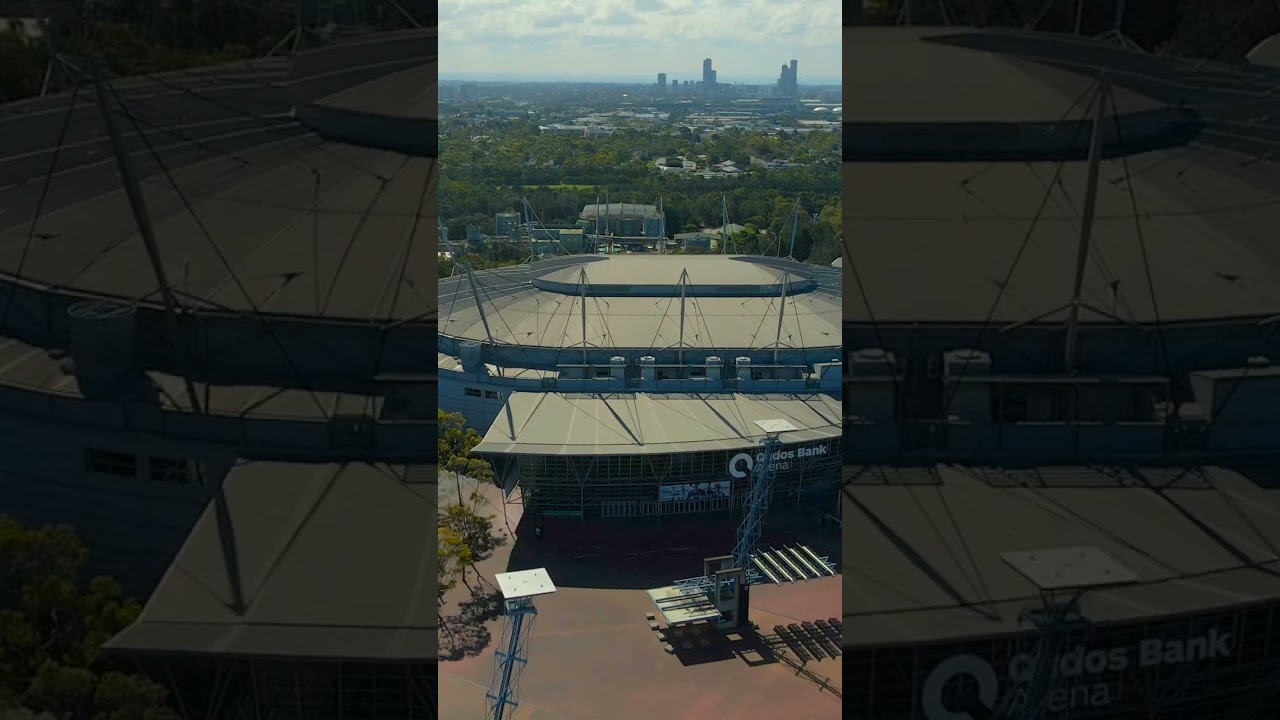 Drone video of Accor Stadium in Olympic Park, Sydney 