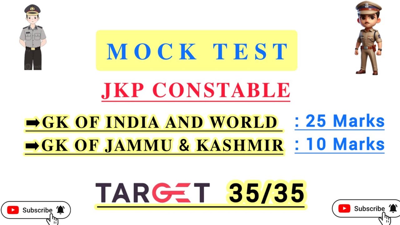 Jkp Test Pattern Mock Test -11 JKP Constable Exam | GK of India, GK of J and K | GK 35 ...