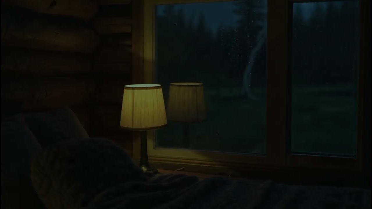 Cozy Cabin Bedroom Rain — Warm Wood Ambience | Cozy Rain on Window (2 Hours)