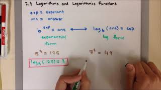 A2 7.3A Rewriting in Logarithmic Form