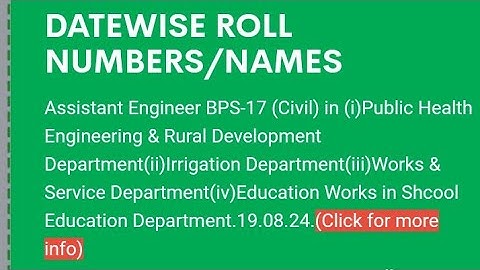 SPSC Upload Datewise Roll No.for Engineering Cadre for the post of Assistant Engineer (Civil)BPS-17