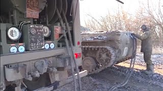 Refueling of military equipment with a tanker ATZ-7 Kamaz 5350