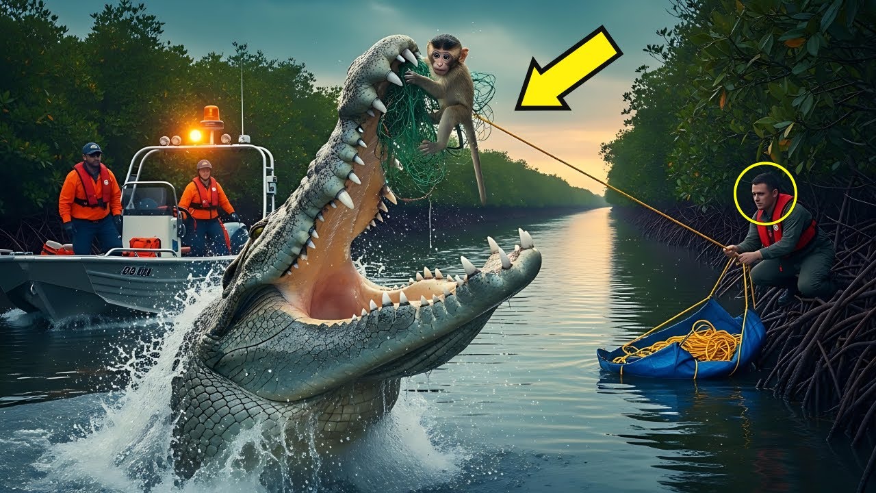 Heroic Animal Unit Saves Monkey from Crocodile’s Mangrove Snare