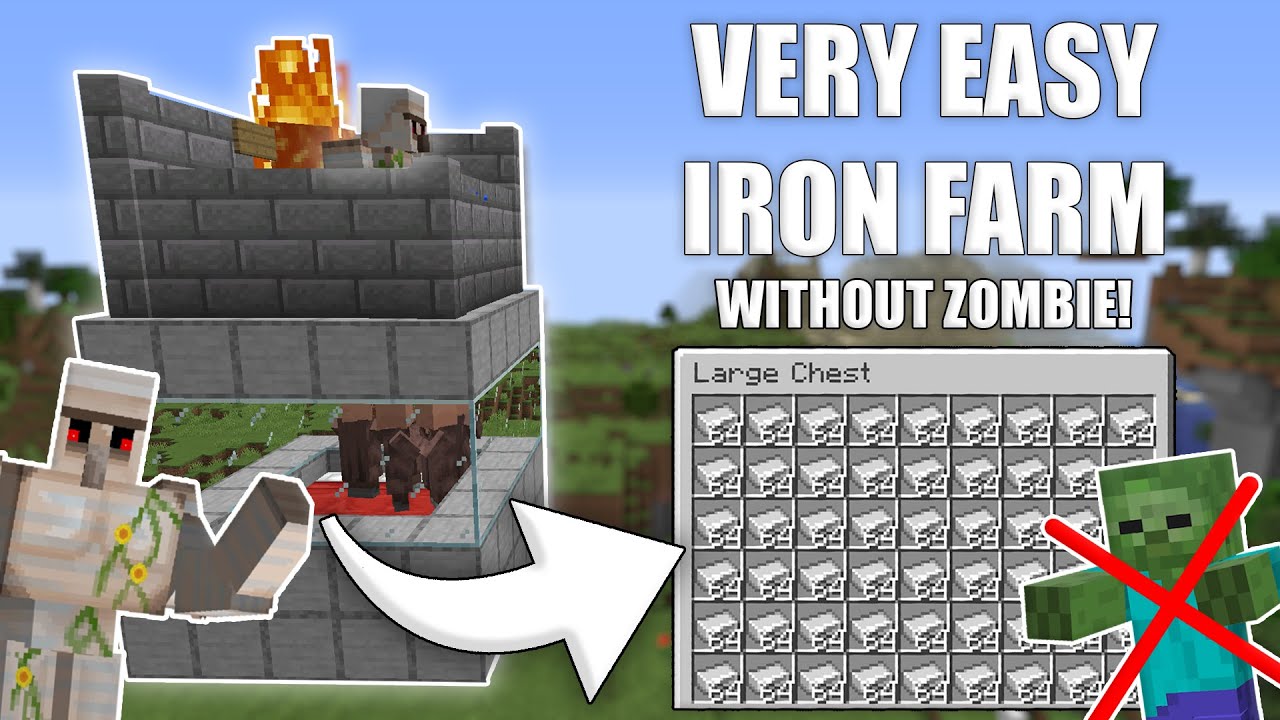 Minecraft Easy IRON FARM Without a Zombie - Tutorial 25.257+