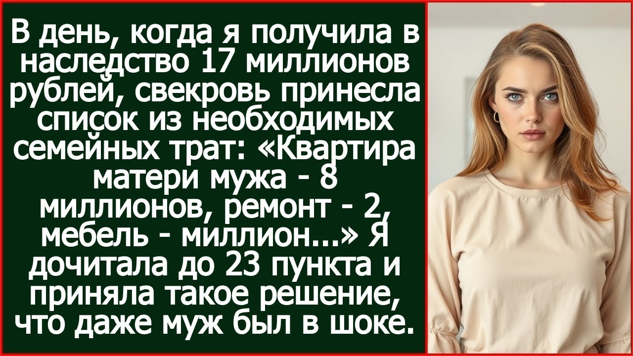 В день, когда я получила в наследство 17 миллионов рублей, свекровь принесла список из семейных трат