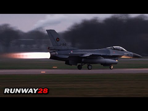 ? 312 Squadron Four Ship F-16s, Full Afterburner Take-Off at Volkel Air Base