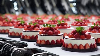 How Strawberry Cake Is Made In Factory Strawberry Cake Mass Production Factory Cake Factory