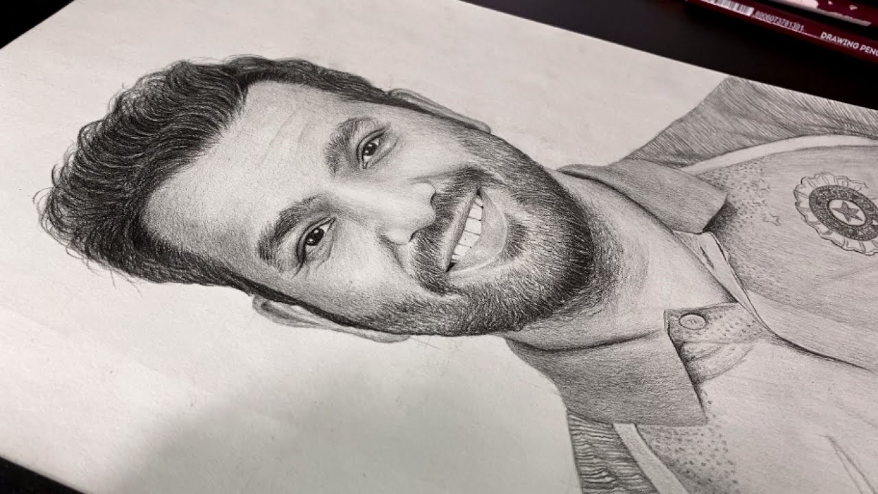 Learn How I draw Rohit Sharma realistic Portrait with HB pencil only