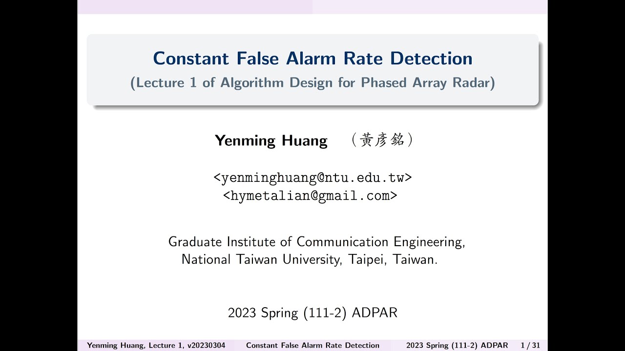 20230311 Lecture 1 1 Constant False Alarm Rate Detection 20230311 Lecture 1 1 Constant False Alarm Rate Detection