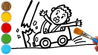 drawing a car accident coloring pages watercolor painting for children