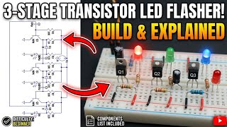 DIY 3-Channel LED Flasher Circuit using NPN Transistors & Capacitors | Simple & Easy