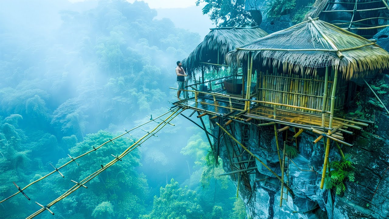 Bertahan Hidup Sendirian di Tebing Berbahaya dan Membangun Rumah Bambu dengan Alat Sederhana