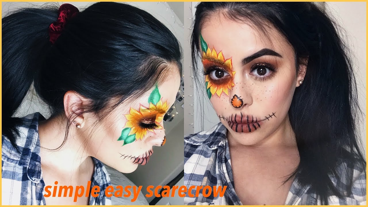 Cute Easy Halloween Sunflower Scarecrow Makeup || Cassie Wallflower ...