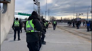 Scenes from today&#39;s blockade of the Ambassador Bridge as police attempt to clear protesters fro...