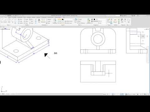 Autocad ön , yan ve üst görünüş