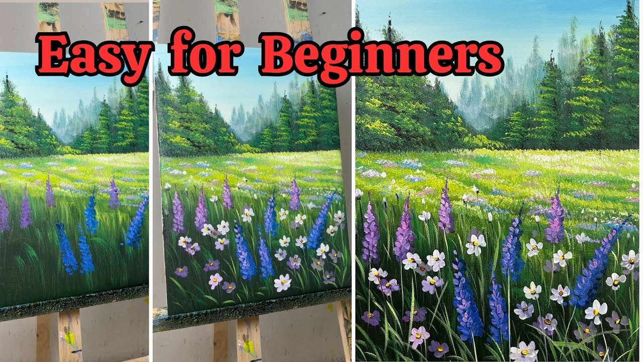 How to Paint a Tranquil Forest Meadow with Wildflowers - Acrylic ...