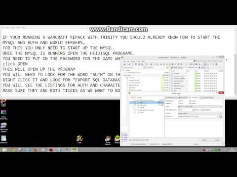 Using Heidisql to save trinity character data.