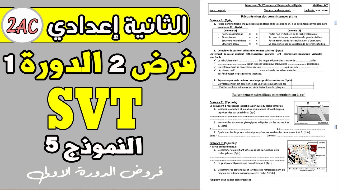 Contrôle 2 semestre 1 SVT 2AC |فرض 2 مادة علوم الحياة و الأرض الثانية اعدادي