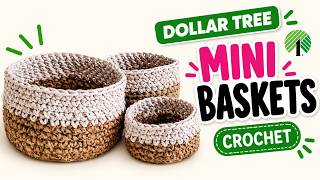 Dollar Tree Mini Nesting Rustic Farmhouse Baskets Bowls | Crochet With Me | Twine and Cotton