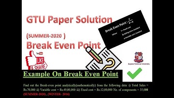 Break Even Point Numerical II ECC II Paper solution ii #FormulaOfBEP II (Summer-2020) #GTU #ECC