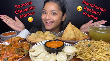 STREET FOOD EATING 🤤 PANIPURI, MOMOS, CHOWMEIN, CHICKEN MANCHURIAN, FRANKIE, SAMOSA |EATING VIDEOS