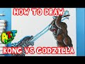 How to Draw KONG VS GODZILLA JUMPING WITH HIS AXE!!!