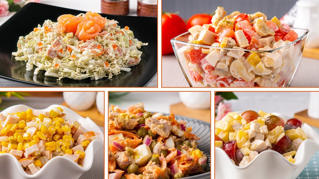 5 Beautiful SALADS on the festival table. Cooking at home!! YouTube