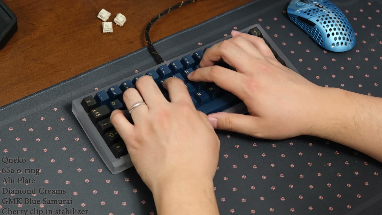 Qneko | Full Alu plate | 65A o-ring | Diamond Cream | GMK Blue Samurai