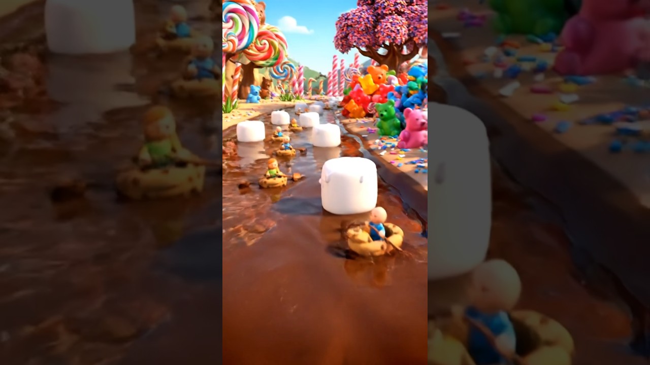 Tiny Adventurers Sailing a Giant Chocolate River! 🍫✨