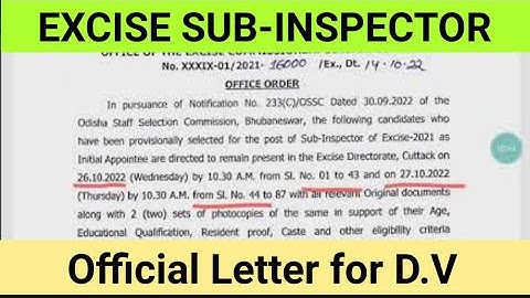 Excise sub-inspector document verification A-Z Details