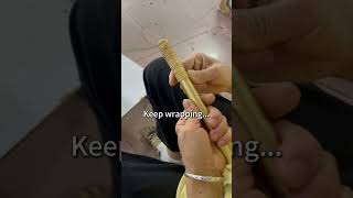 Custom rattan weaving for metal tubes #CustomWoven #RattanWeaving #HandmadeCraft #HomeDecor