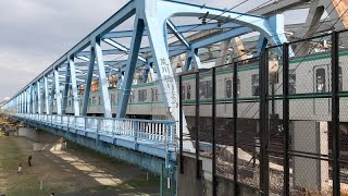 東京メトロ千代田線荒川橋梁 電車通過シーンを撮影