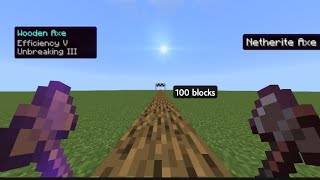 Efficiency V Wooden axe V/S Netherite axe. 100 block race #minecraft #video