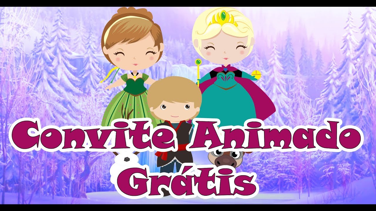 Convite Animado Virtual Frozen Grátis para Baixar e Personalizar