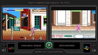 Mighty Morphin Power Rangers: The Movie (Sega Genesis vs Snes) Side by Side Comparison