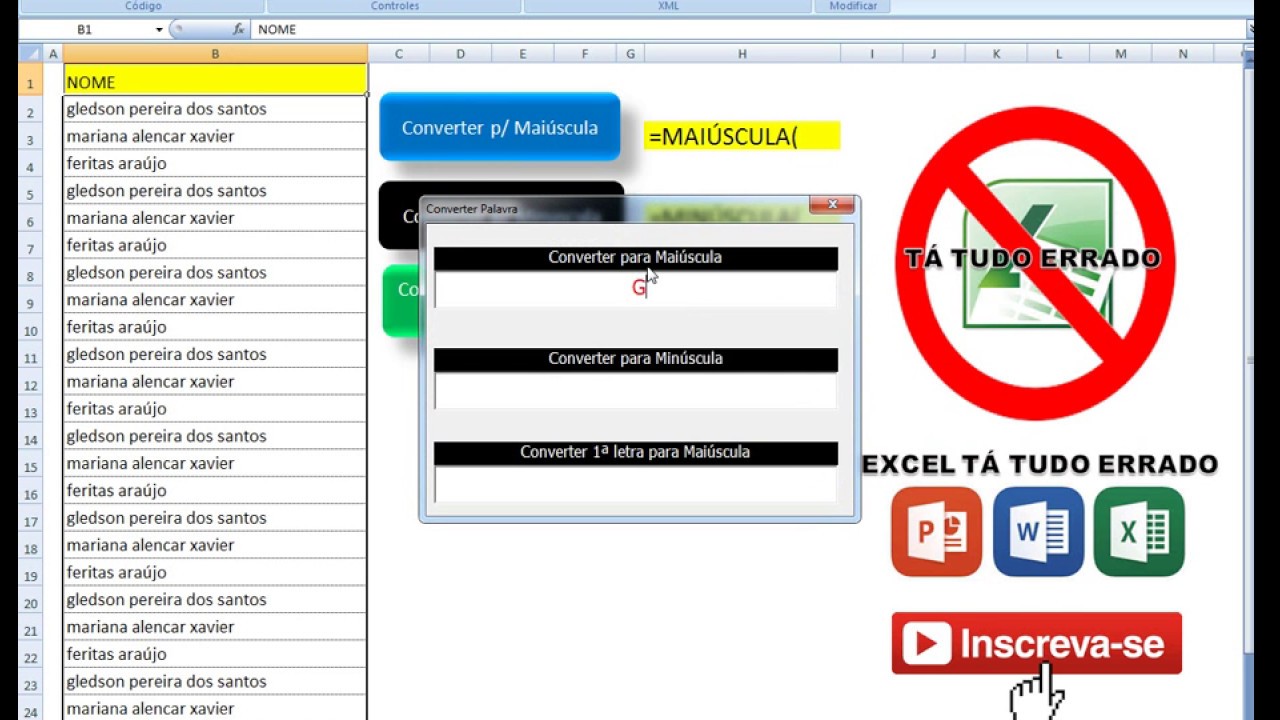 Lcase Ucase Propercase - textos em textbox conversão vlookup multiple sheets