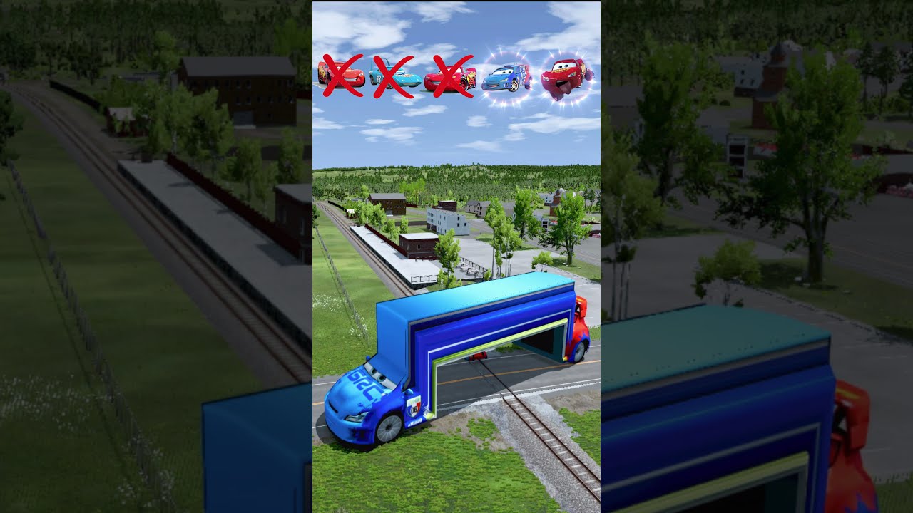 Big And Small McQueen Cars VS Train Lightning Strikes Back BeamNG Drive