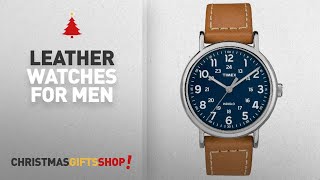 Men's Leather Watches Gift Ideas: Timex Men's TW2R42500 Weekender 40 Brown/Blue Leather Strap Watch