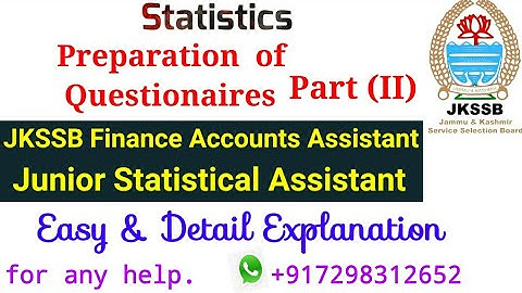 Preparation of Questionaires|Statistics|JKSSB Finance Accounts Assistant|FAA|JKSSB previous papers-2