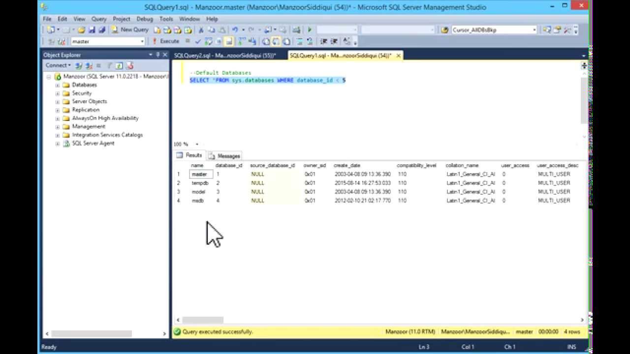 1 - SQL DEFAULT DATABASE - Learn SQL from www.SQLServerLog.com - YouTube