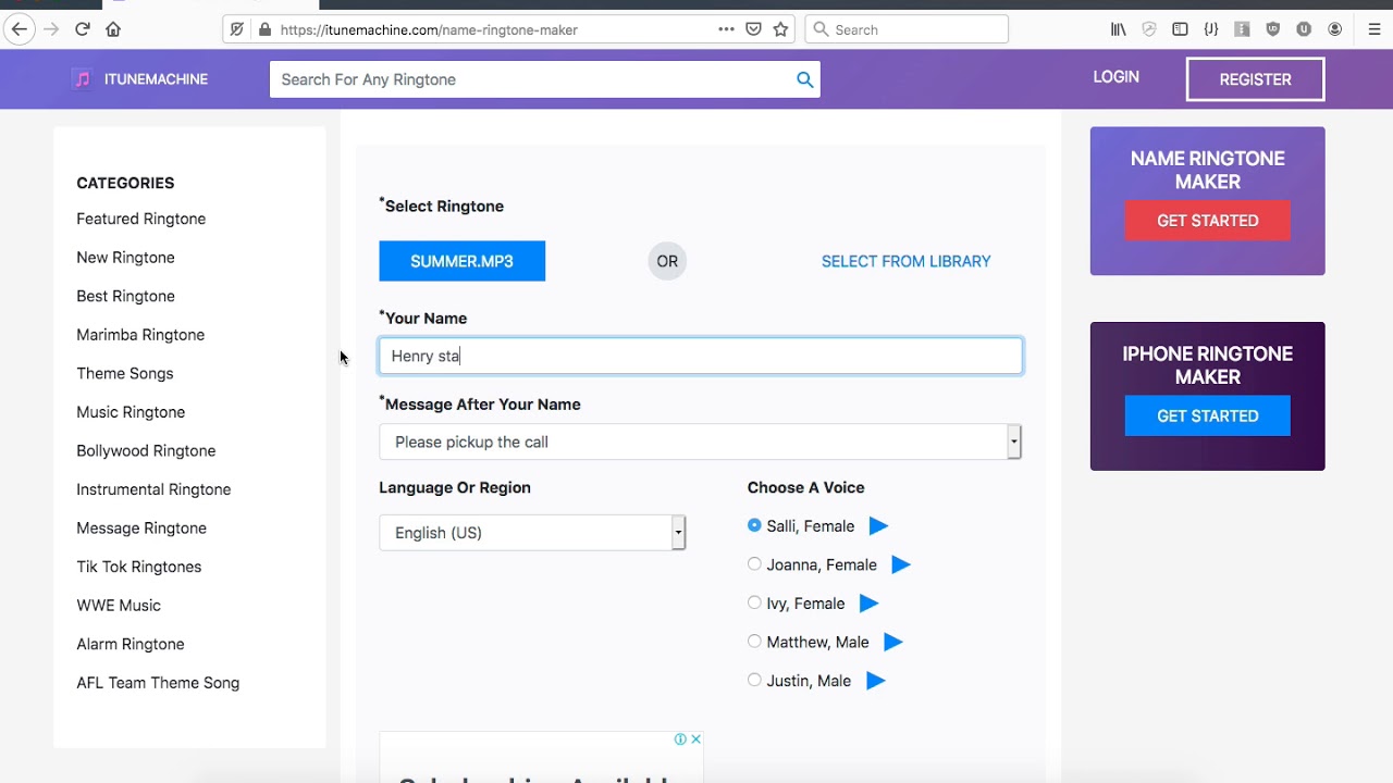 Name ringtone maker YouTube