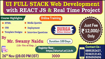 UI FULL STACK Web Development with REACT JS & Real Time Project Online Training @ DURGASOFT